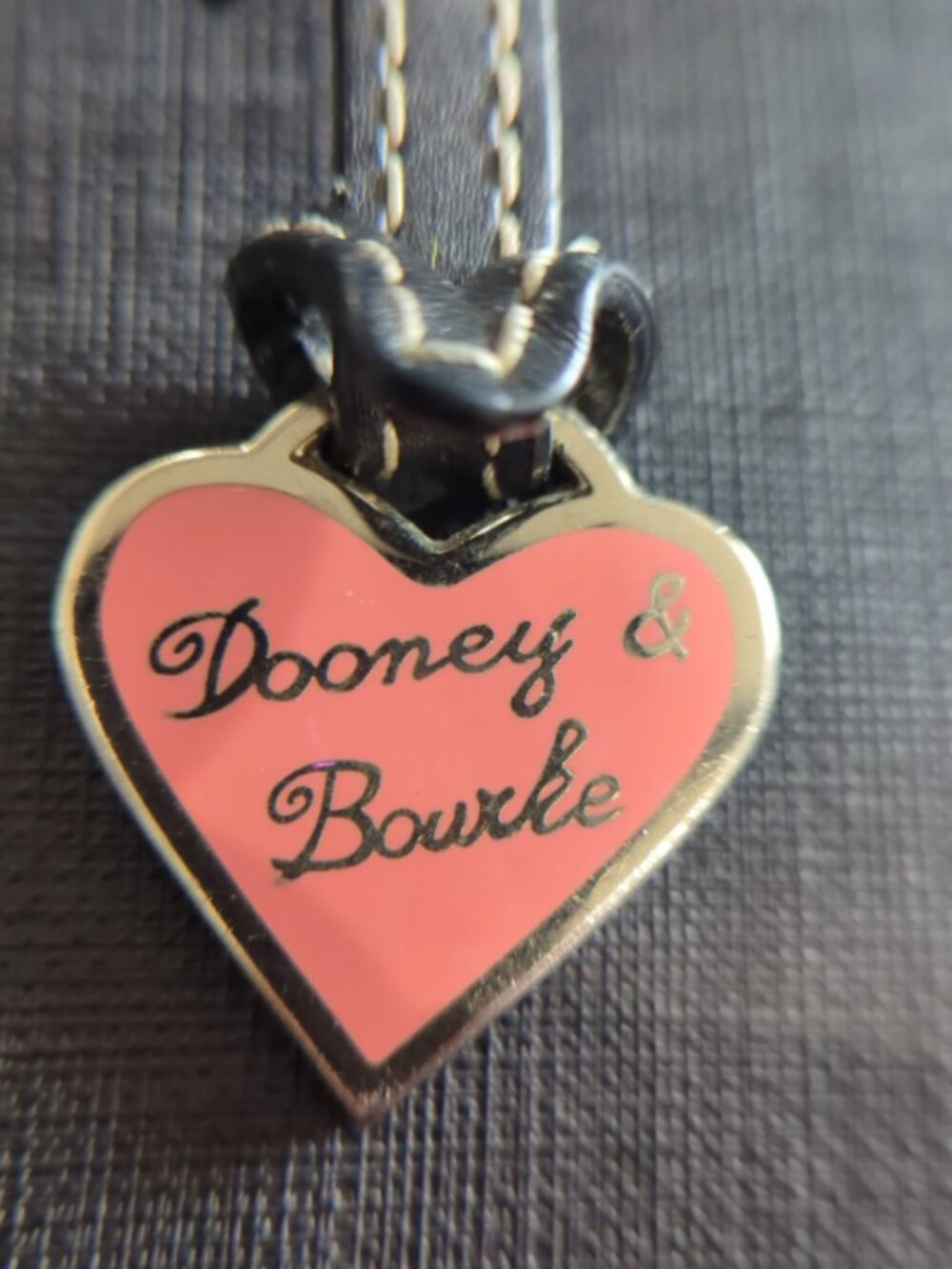 Vintage Dooney & Bourke Pink Heart Bag Charm with Black Leather Strap